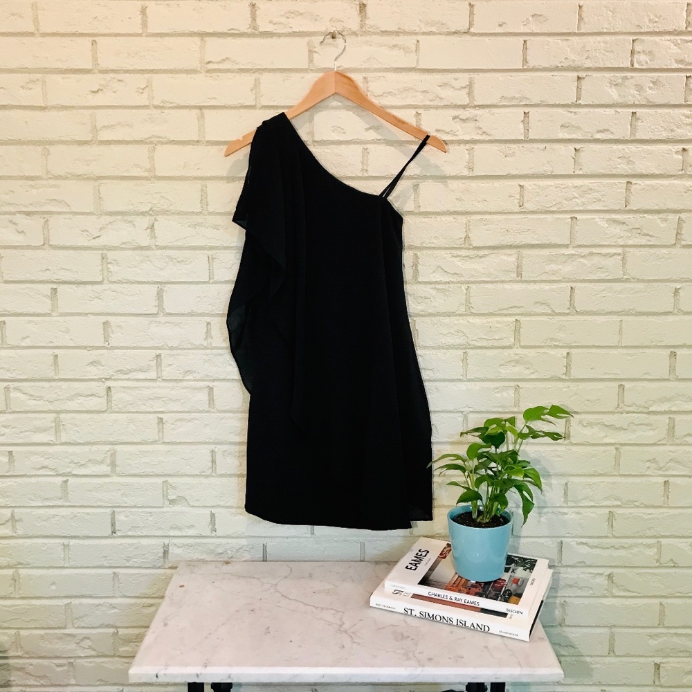 black, one-shoulder dress, size 0